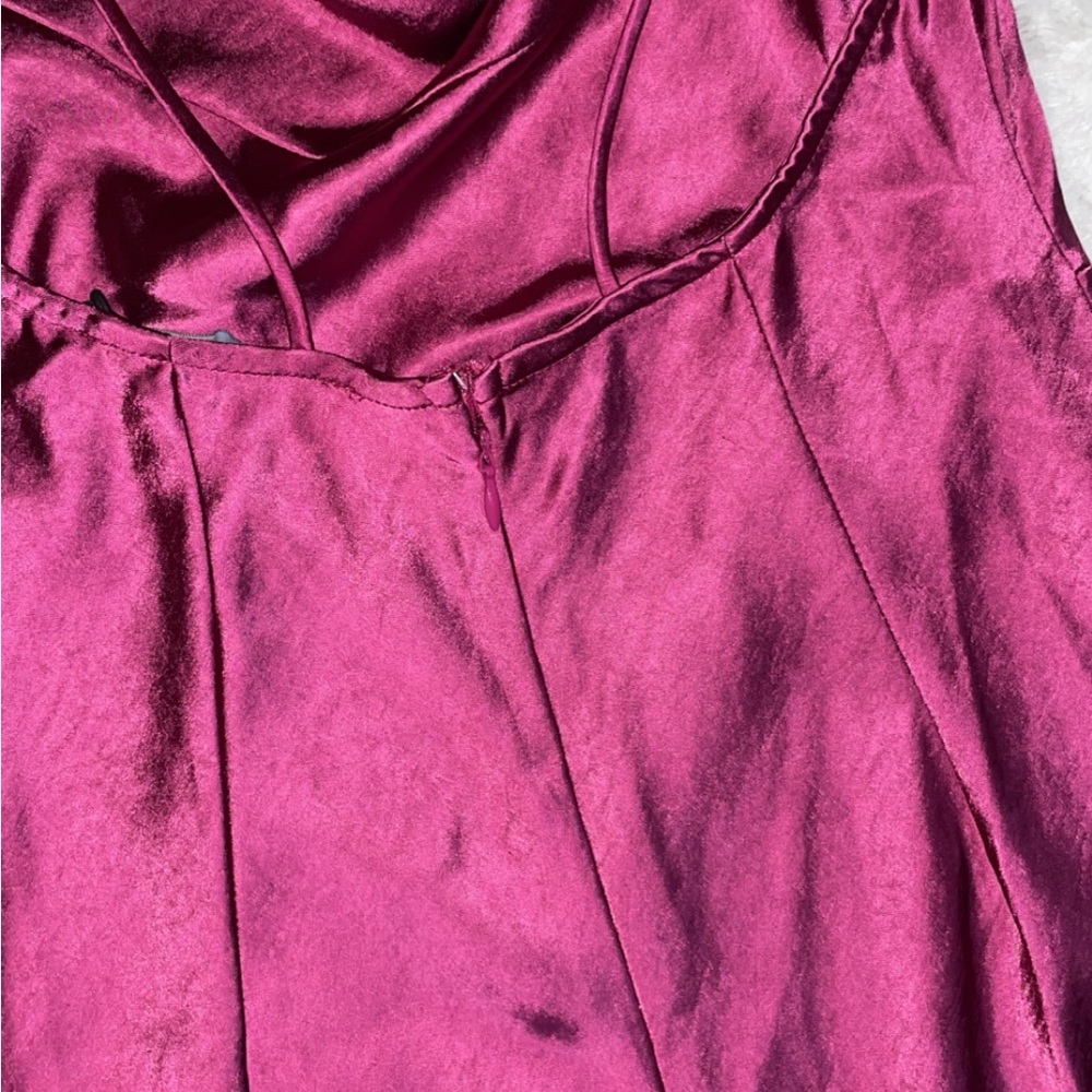 New Lioness Magenta Cowl Neck Silky Dress - Picture 12 of 15